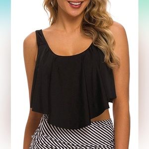 NEW black ruffle flounce swim top small
